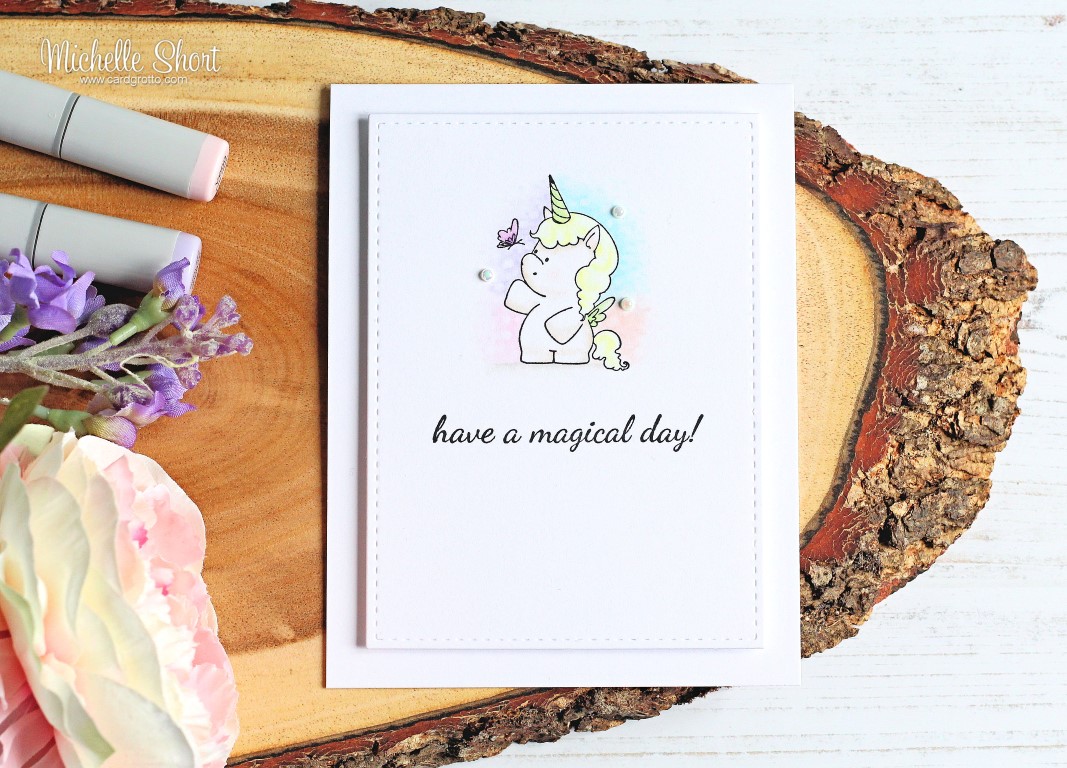 Wonderful wednesdays with STAMPING BELLA- rubber stamp used SET OF UNICORNS card by Michelle Short