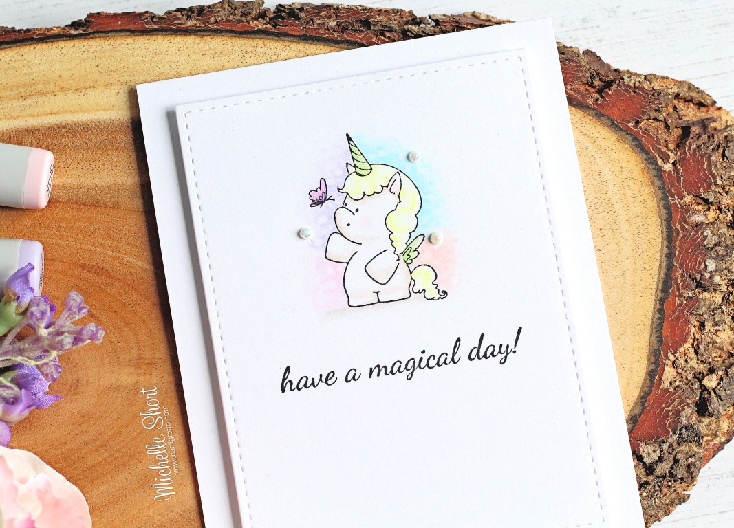 Wonderful wednesdays with STAMPING BELLA- rubber stamp used SET OF UNICORNS card by Michelle Short