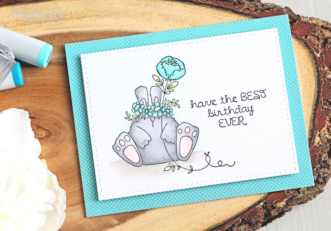 wonderful wednesdays with Stamping Bella -rubber stamp used THE BUNNY WOBBLE and the PEONY card by MICHELLE SHORT