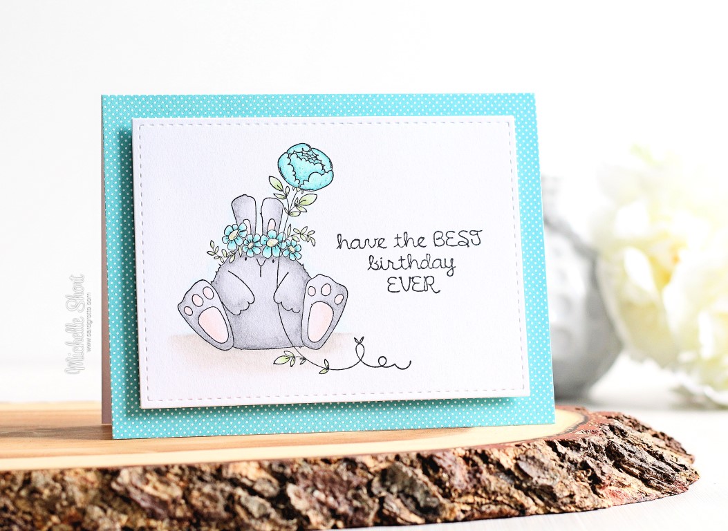 wonderful wednesdays with Stamping Bella -rubber stamp used THE BUNNY WOBBLE and the PEONY card by MICHELLE SHORT