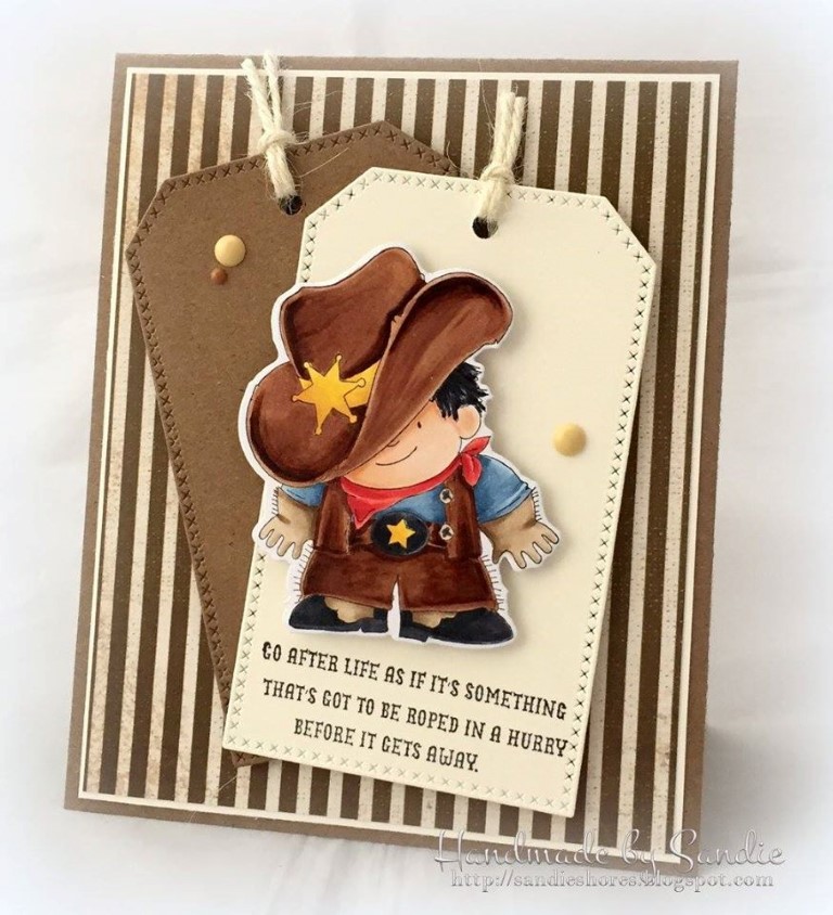 It's BELLARIFIC FRIDAY May 19th 2017-rubber stamp used COWBOY SQUIDGY, card made by SANDIE DUNNE