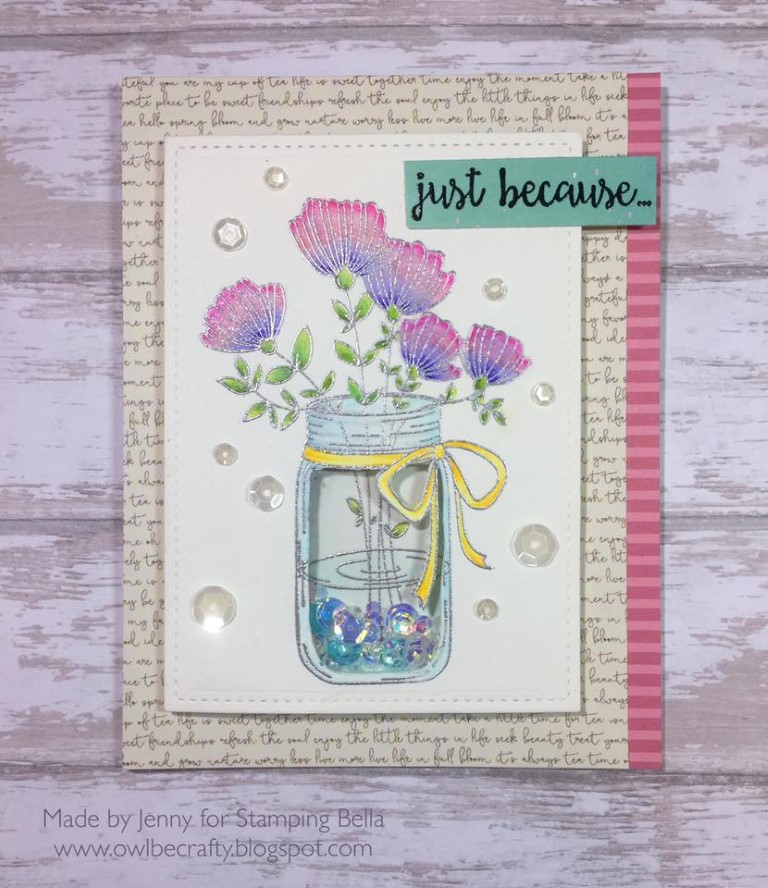 Bellarific Friday with Stamping Bella May 5th 2017- stamp used- MASON JAR OF FLOWERS card by Jenny Bordeaux
