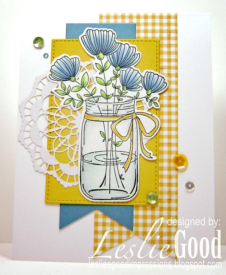 Bellarific Friday with Stamping Bella May 5th 2017- stamp used- MASON JAR OF FLOWERS card by Leslie Good