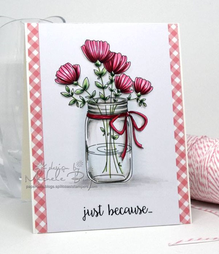 Bellarific Friday with Stamping Bella May 5th 2017- stamp used- MASON JAR OF FLOWERS card by Michele Boyer