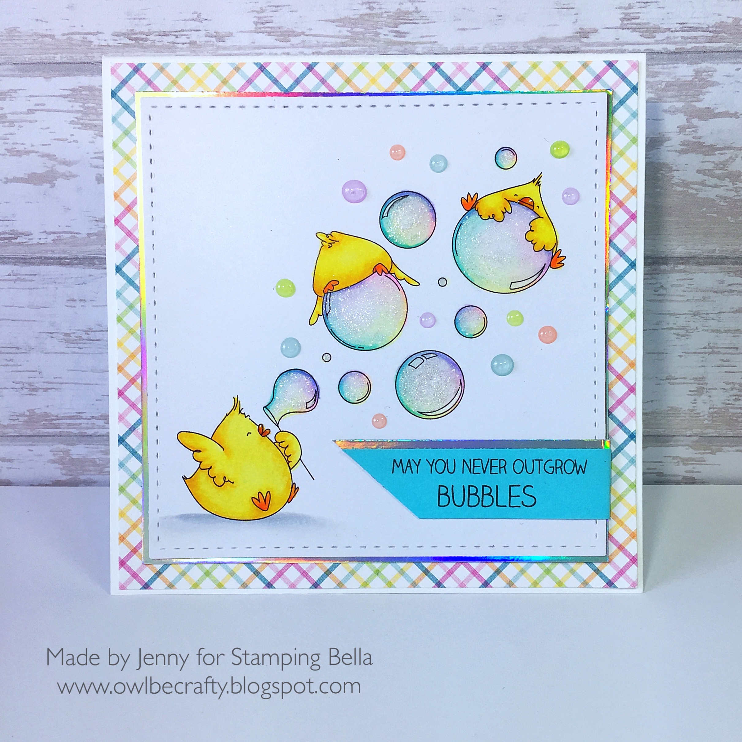 Stamping Bella SUMMER 2017 RELEASE: BUBBLE CHICKS rubber stamps. Card by Jenny Bordeaux