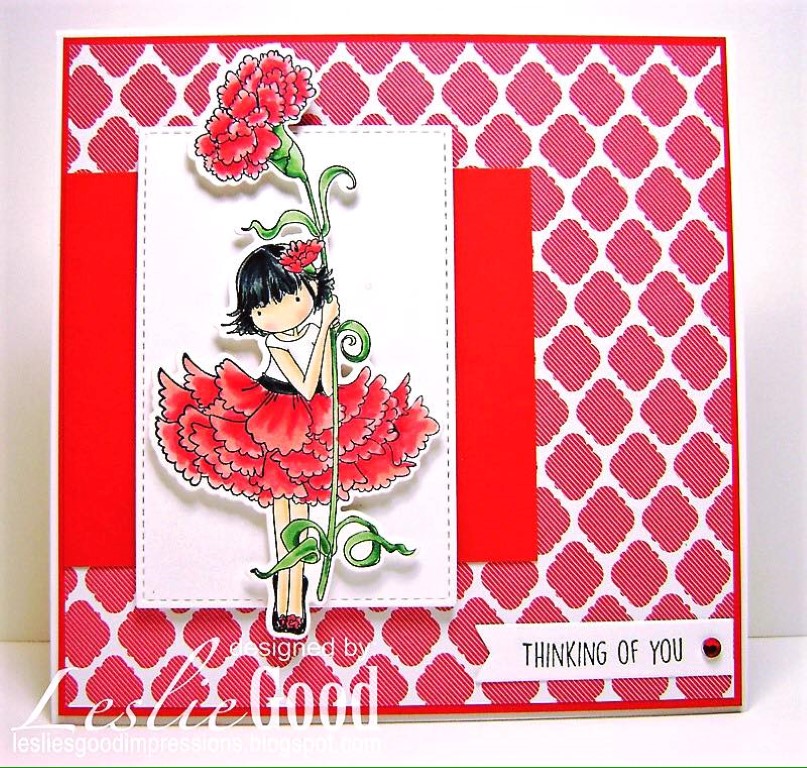 bellarific friday with Stamping Bella- rubber stamp used: TINY TOWNIE GARDEN GIRL CARNATION, card made by Leslie Good