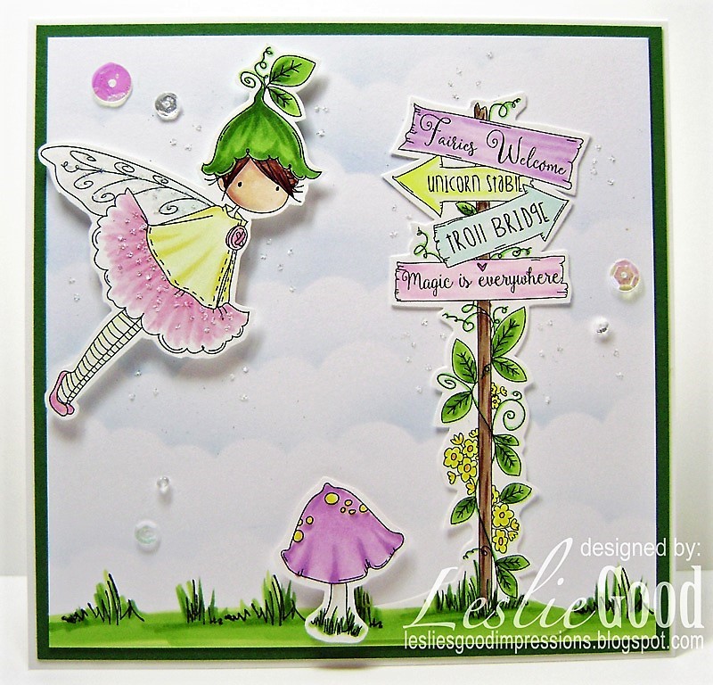 Stamping Bella SUMMER 2017 RELEASE- RUBBER STAMP : TINY TOWNIE fairy garden fairy and fairy signT. Card by Leslie Good