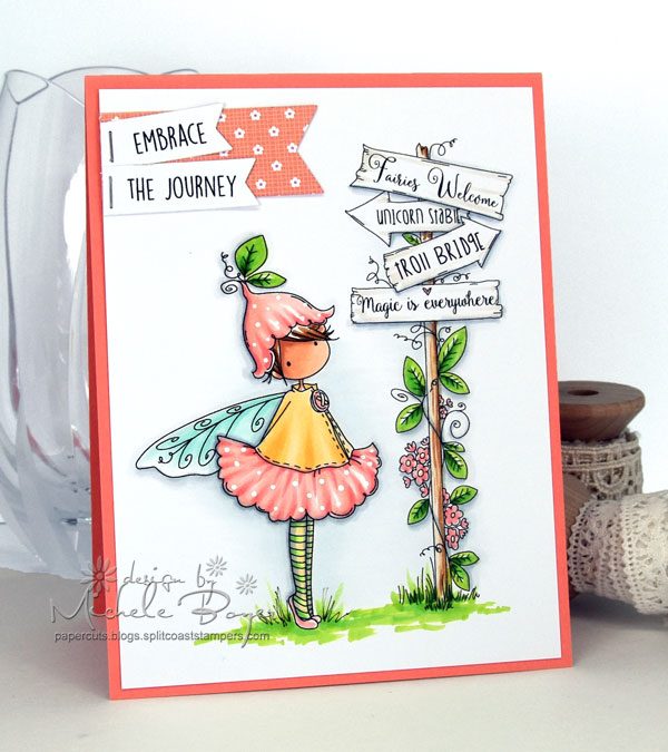 Stamping Bella SUMMER 2017 RELEASE- RUBBER STAMP : TINY TOWNIE fairy garden fairy and fairy signT. Card by Michele Boyer