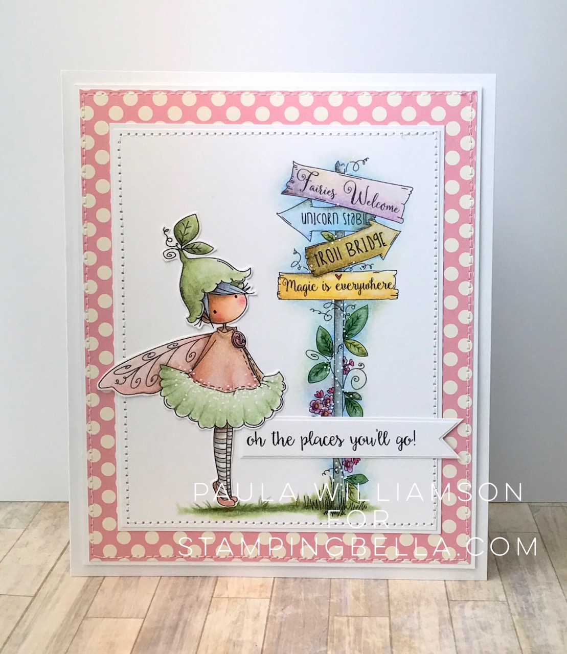 Stamping Bella SUMMER 2017 RELEASE- RUBBER STAMP : TINY TOWNIE fairy garden fairy and fairy signT. Card by Paula Williamson