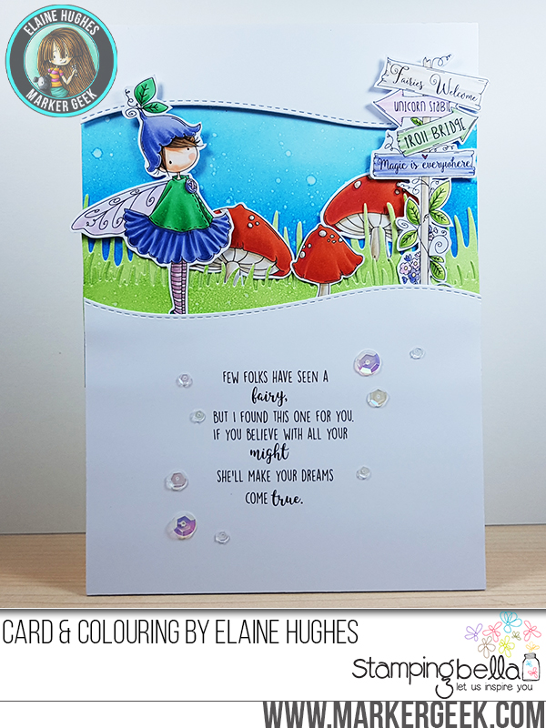 Stamping Bella SUMMER 2017 RELEASE- RUBBER STAMP : TINY TOWNIE fairy garden fairyand Fairy Garden SIGN Card by Elaine Hughes