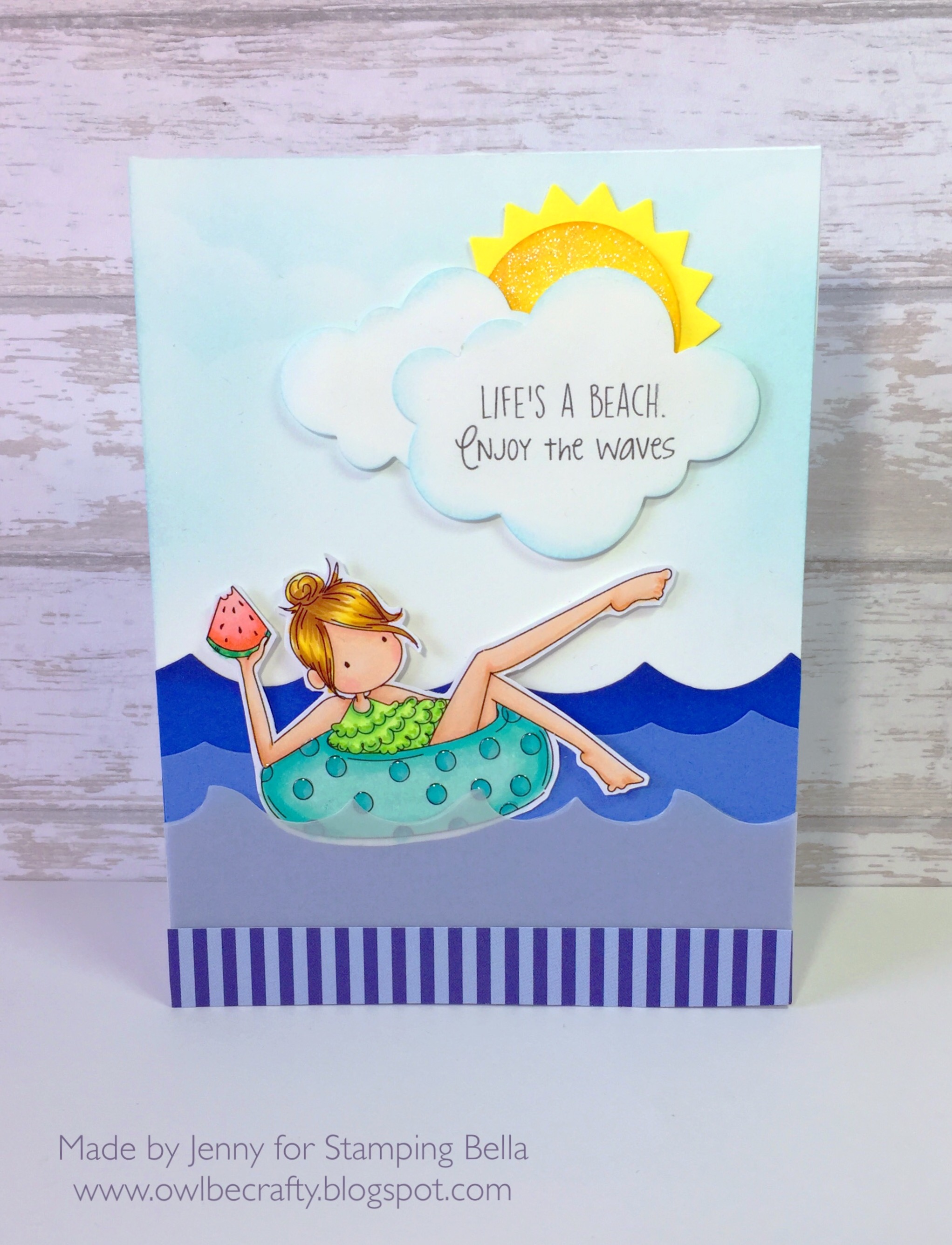 Stamping Bella SUMMER 2017 RELEASE- RUBBER STAMP : TINY TOWNIE FRANCES LOVES TO FLOAT. Card by Jenny Bordeaux