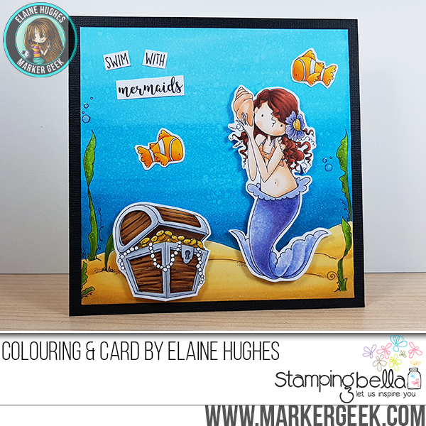 Stamping Bella SUMMER 2017 RELEASE- BEACH BACKDROP RUBBER STAMP, TINY TOWNIE MERMAID SET, Under the sea Sentiments, and UNDER THE SEA CREATURES rubber stamps CARD BY Elaine Hughes