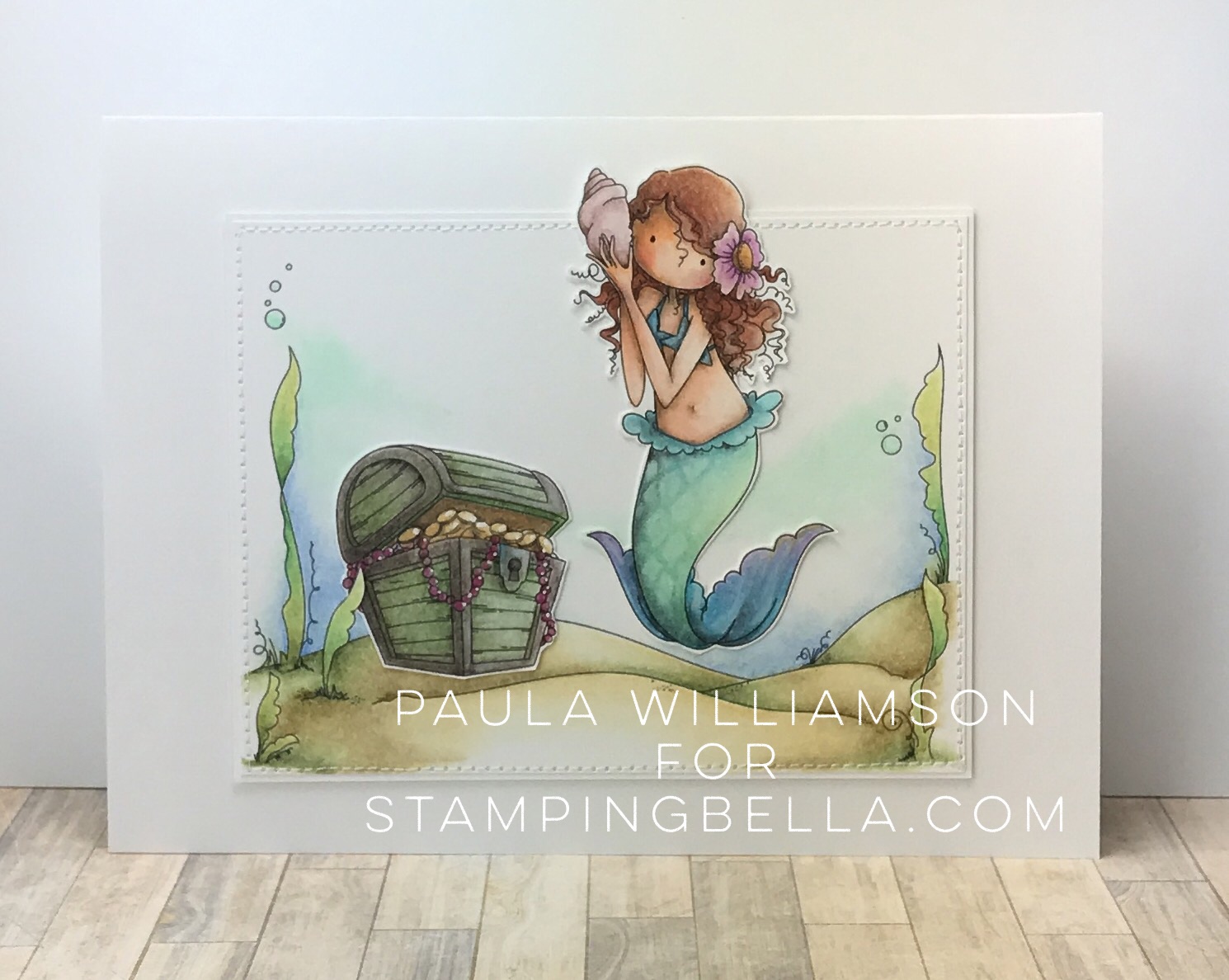 Stamping Bella SUMMER 2017 RELEASE- BEACH BACKDROP RUBBER STAMP, TINY TOWNIE MERMAID SET rubber stamps CARD BY PAULA WILLIAMSON
