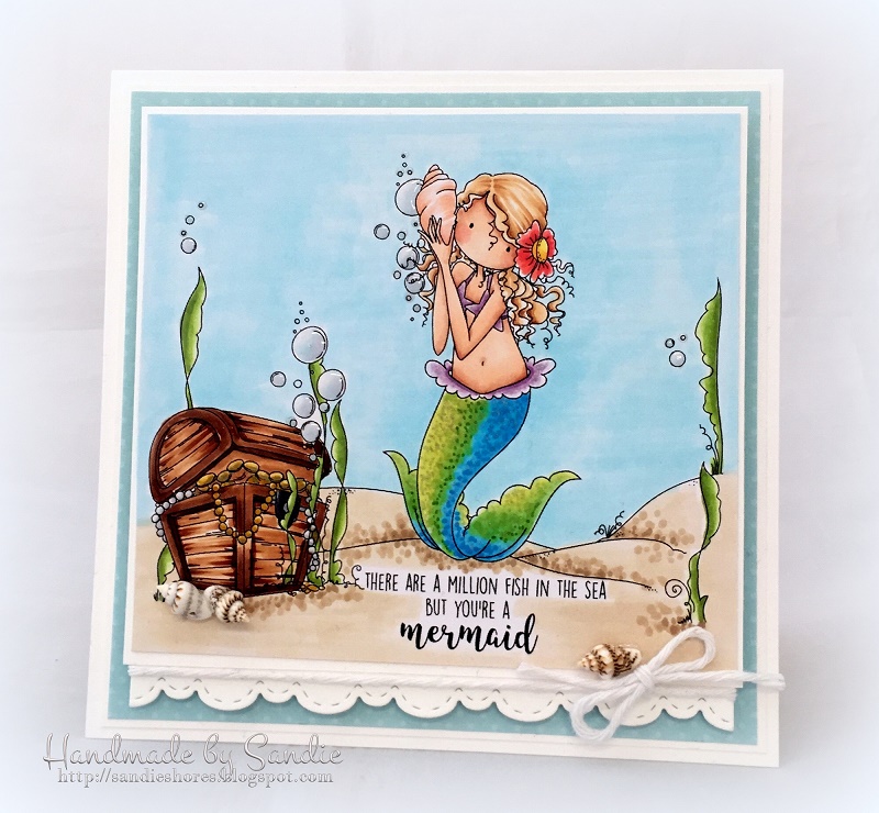 Stamping Bella SUMMER 2017 RELEASE- BEACH BACKDROP RUBBER STAMP, TINY TOWNIE MERMAID SET , and under the sea SENTIMENTS rubber stamps CARD BY Sandie Dunne