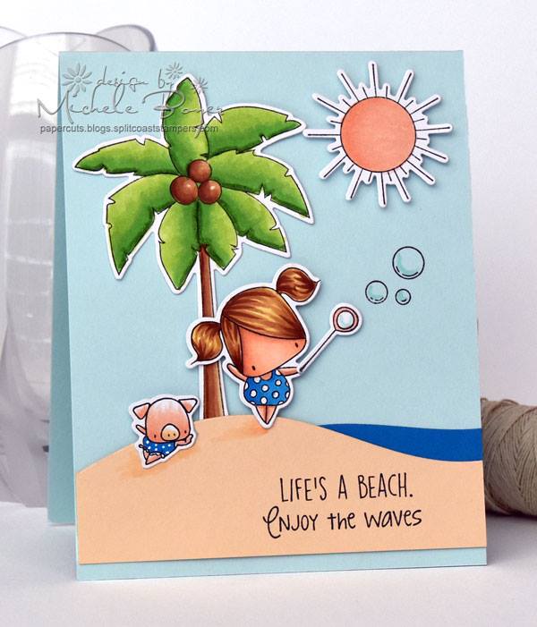 Bellarific Friday Challenge with Stamping Bella- Rubber stamps used: the LITTLES Ice cream and LEMONADE set, and the LITTLES PALM TREE set Card made by Michele Boyer