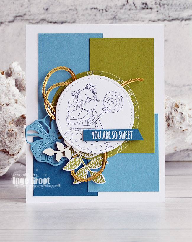Bellarific Friday July 14th 2017- rubber stamp and cut it out die "TINY TOWNIE SAMMY IS SWEET" card by Inge Groot