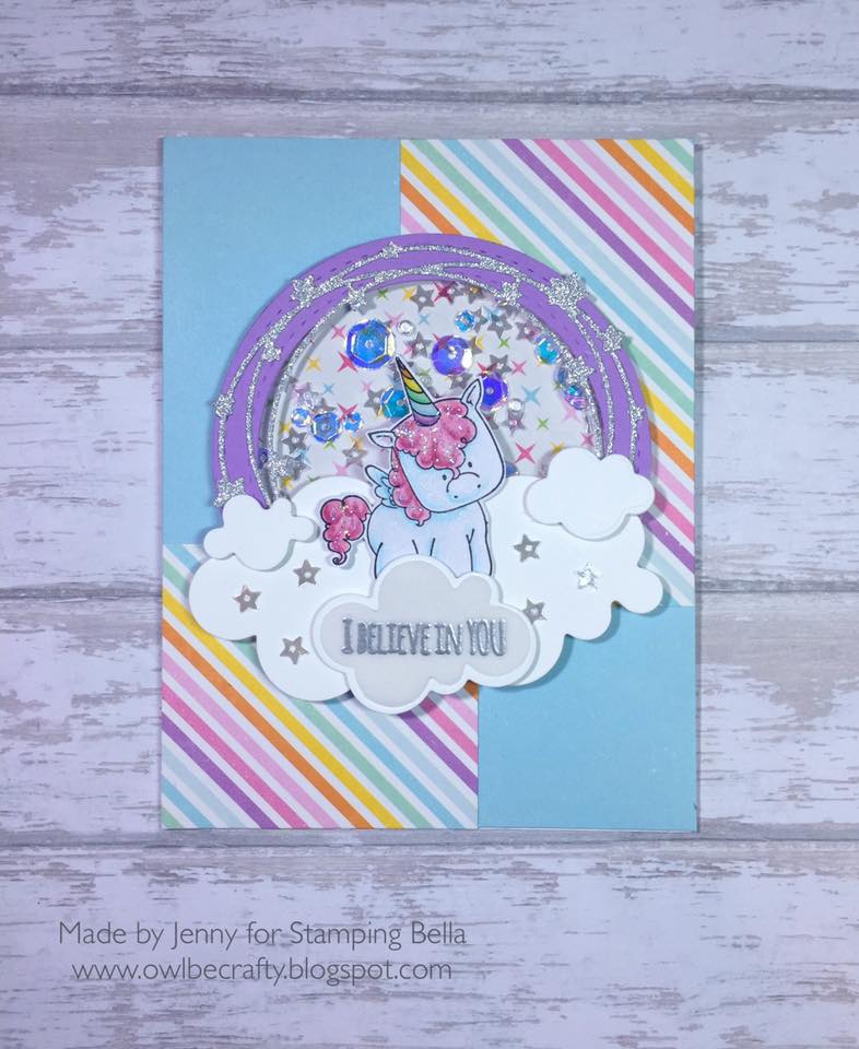 Bellarific Friday July 14th 2017- rubber stamp and cut it out die "UNICORN SENTIMENT SET" card by Jenny Bordeaux
