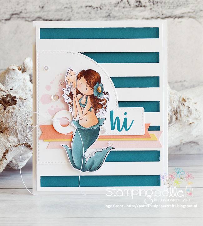 Bellarific Friday with STAMPING BELLA August 25th 2017. Rubber stamp used MERMAID SET.  Card made by INGE GROOT