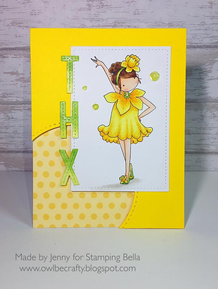 Bellarific Friday with Stamping Bella- rubber stamp used:  Tiny Townie Garden Girl DAFFODIL, card made by Jenny Bordeaux