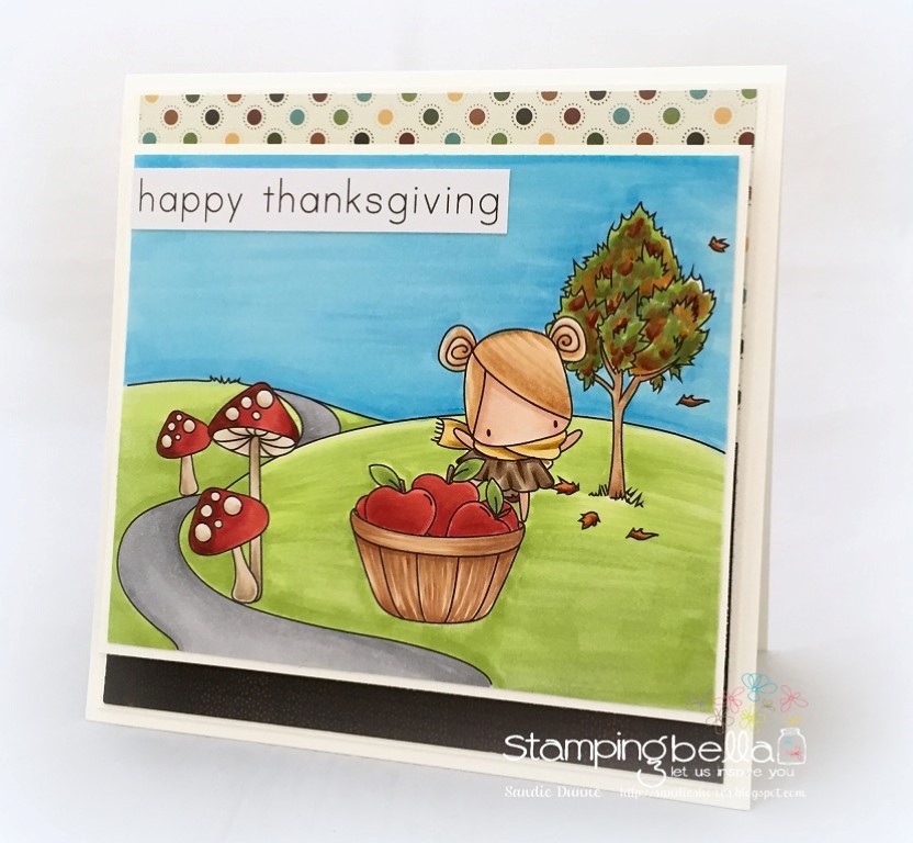 Stamping Bella SNEAK PEEK DAY 1- STAMPS USED: FALL BACKDROP, FALL SENTIMENT SET, AND LITTLE BITS FALL FRUIT COLLECTION. Card by SANDIE DUNNE