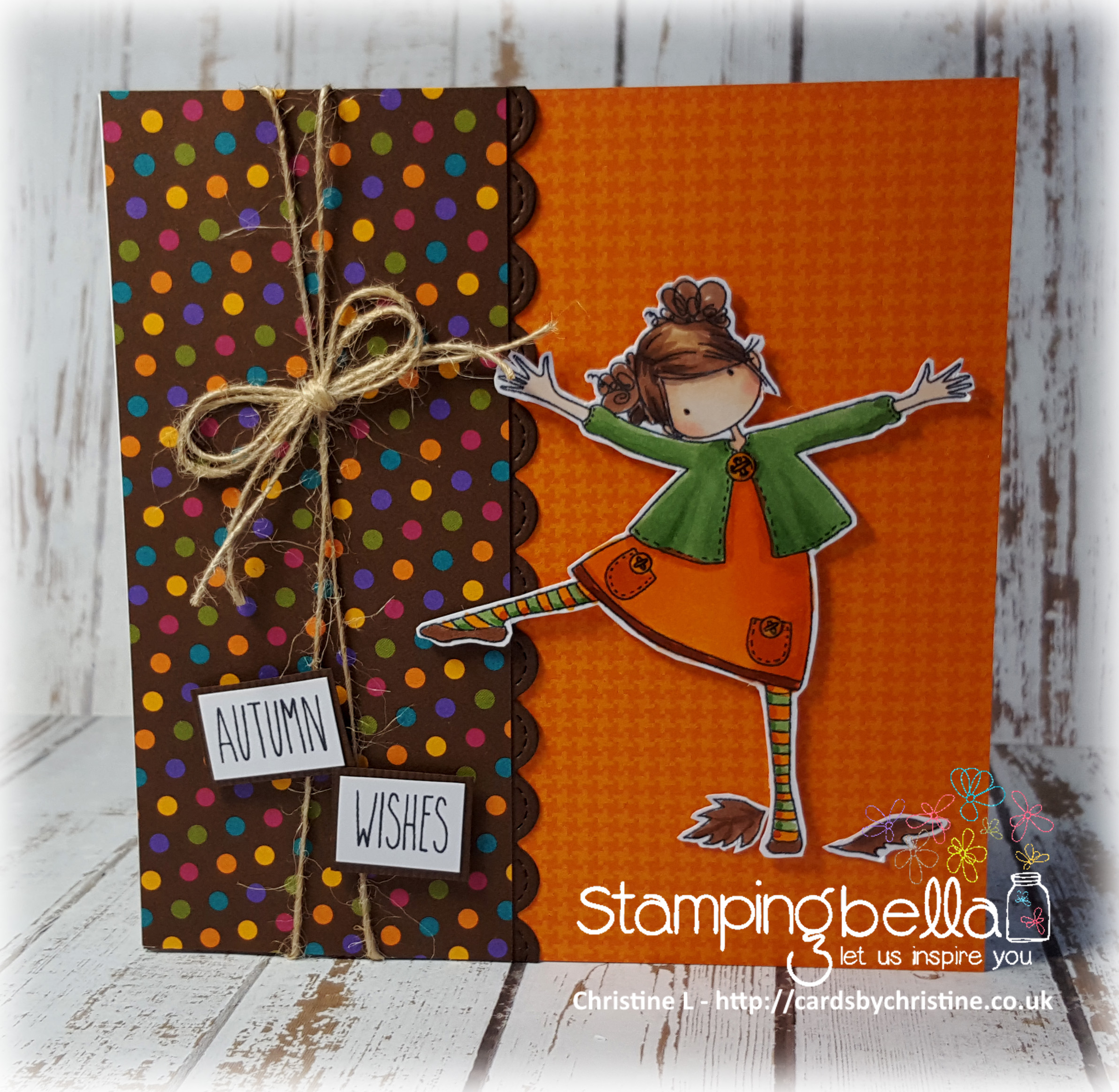 Stamping Bella FALL/HALLOWEEN 2017 RELEASE-TINY TOWNIE LAYLA loves LEAVES rubber stamp. Card by Christine LEvison