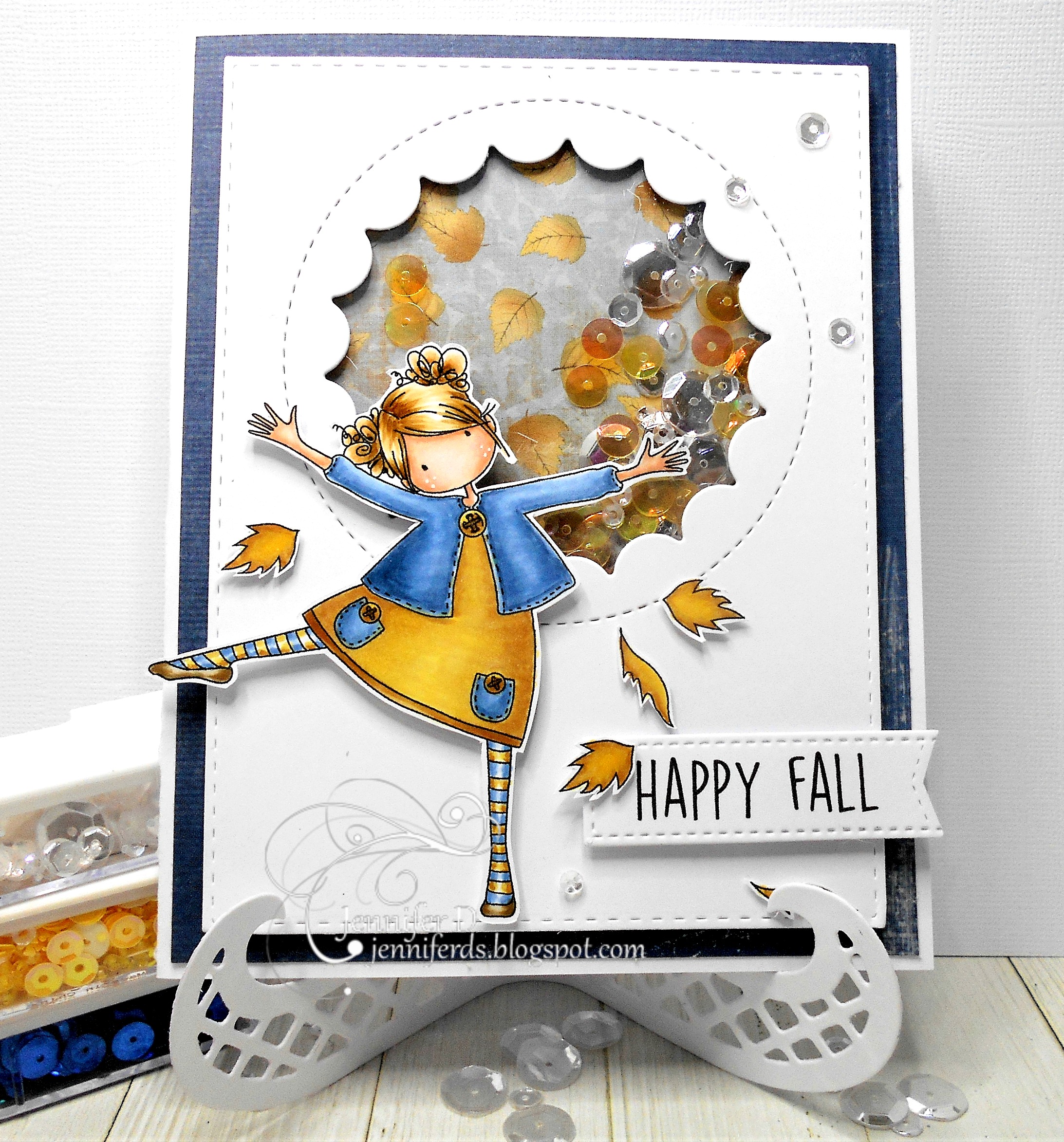 Stamping Bella FALL/HALLOWEEN 2017 RELEASE-TINY TOWNIE LAYLA loves LEAVES rubber stamp. Card by Jenny Dix
