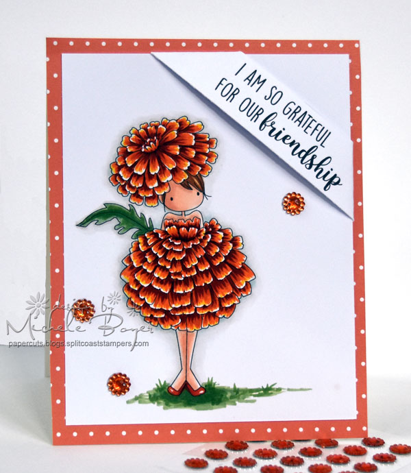 Tiny Townie Garden Girl MARIGOLD Rubber stamp by Stamping Bella card by MICHELE BOYER