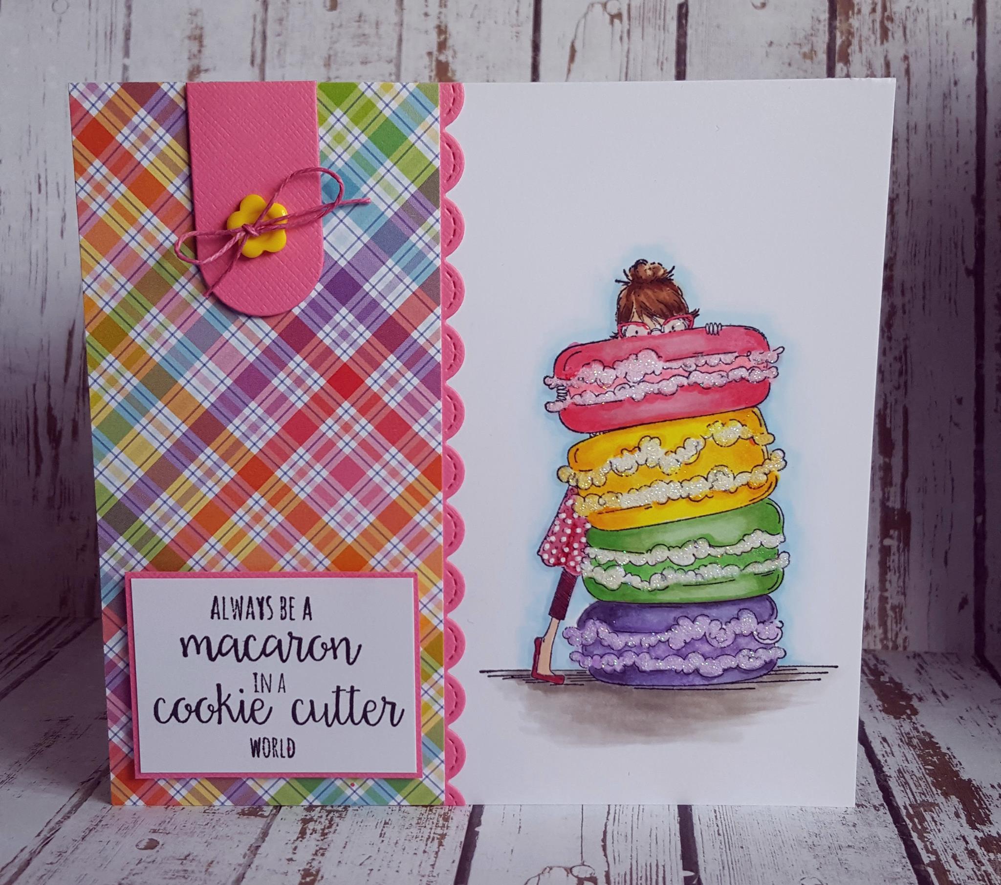 Bellarific Friday with STAMPING BELLA August 25th 2017. Rubber stamp used TINY TOWNIE MONIQUE LOVES MACARONS.  Card made by Christine LEVISON