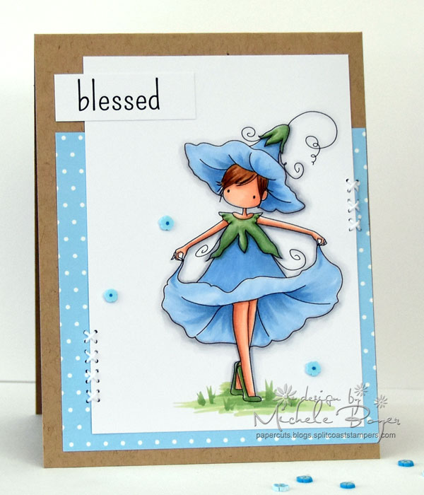 Stamping Bella FALL/HALLOWEEN 2017 release- TINY TOWNIE GARDEN GIRL MORNING GLORY rubber stamp card by Michele Boyer