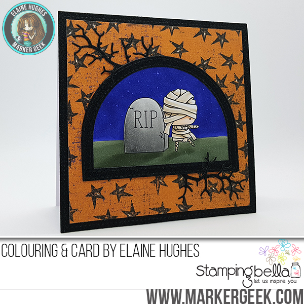 THE LITTLES THE MUMMY and the TOMBSTONE Rubber stamp by Stamping Bella, card by ELAINE HUGHES