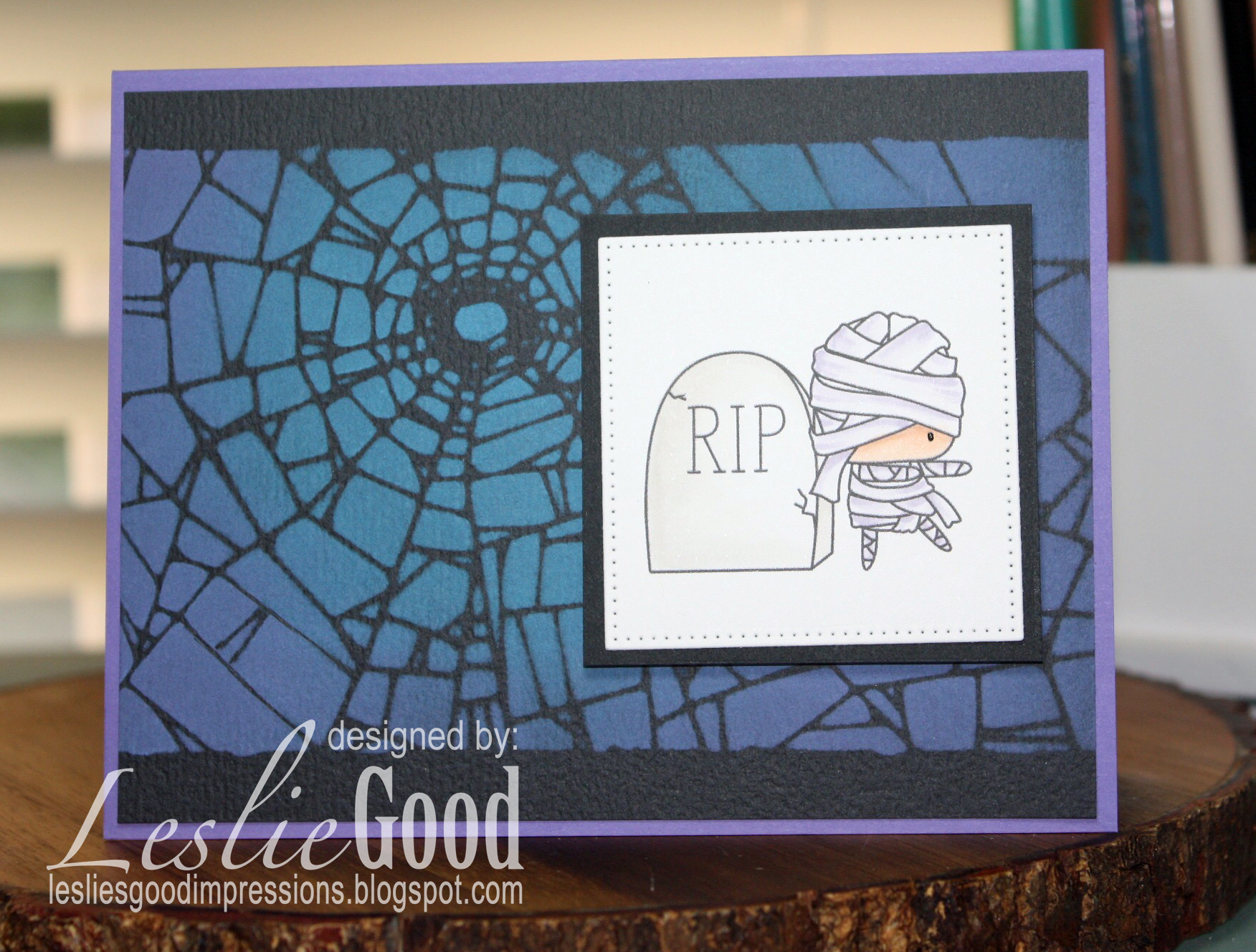 THE LITTLES THE MUMMY and the TOMBSTONE Rubber stamp by Stamping Bella, card by LESLIE GOOD