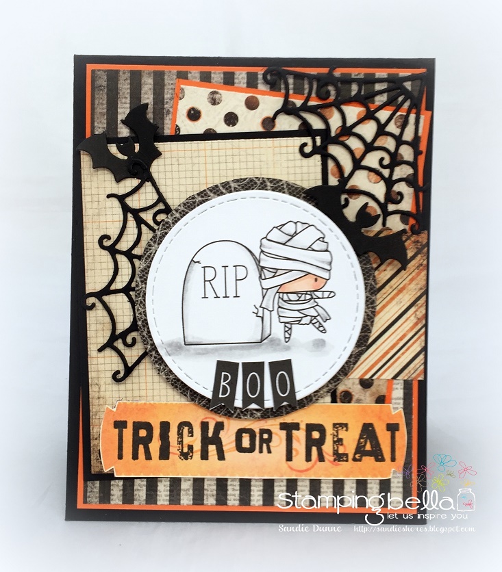 THE LITTLES THE MUMMY and the TOMBSTONE Rubber stamp by Stamping Bella card by SANDIE DUNNE