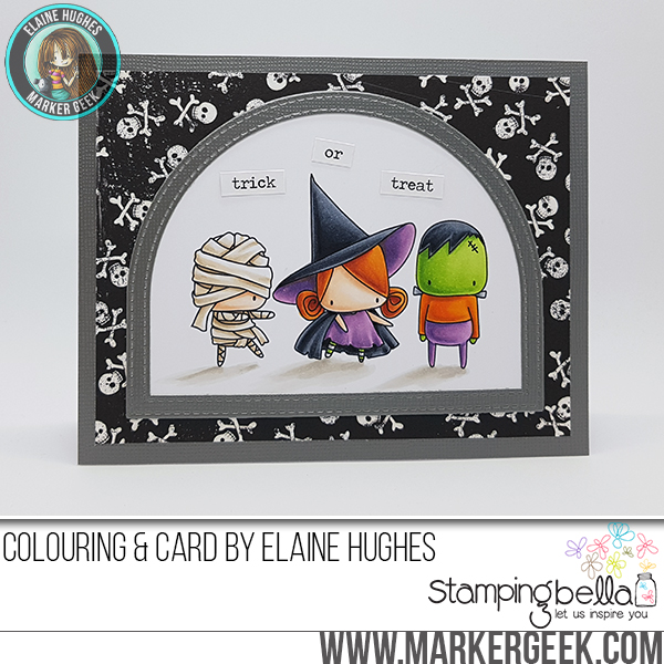 THE LITTLES FRANKIE WITCHY AND MUMMY Rubber stamp by Stamping Bella, card by ELAINE HUGHES