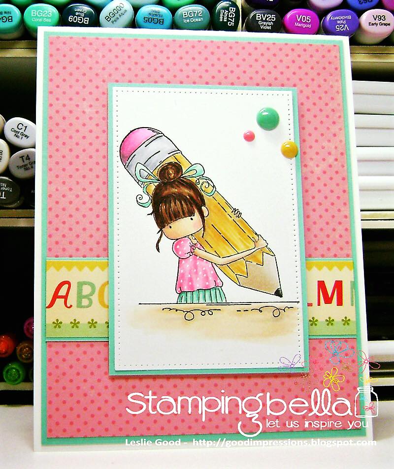 Bellarific Friday with STAMPING BELLA August 25th 2017. Rubber stamp used TINY TOWNIE PENELOPE has a PENCIL.  Card made by  Leslie GOOD