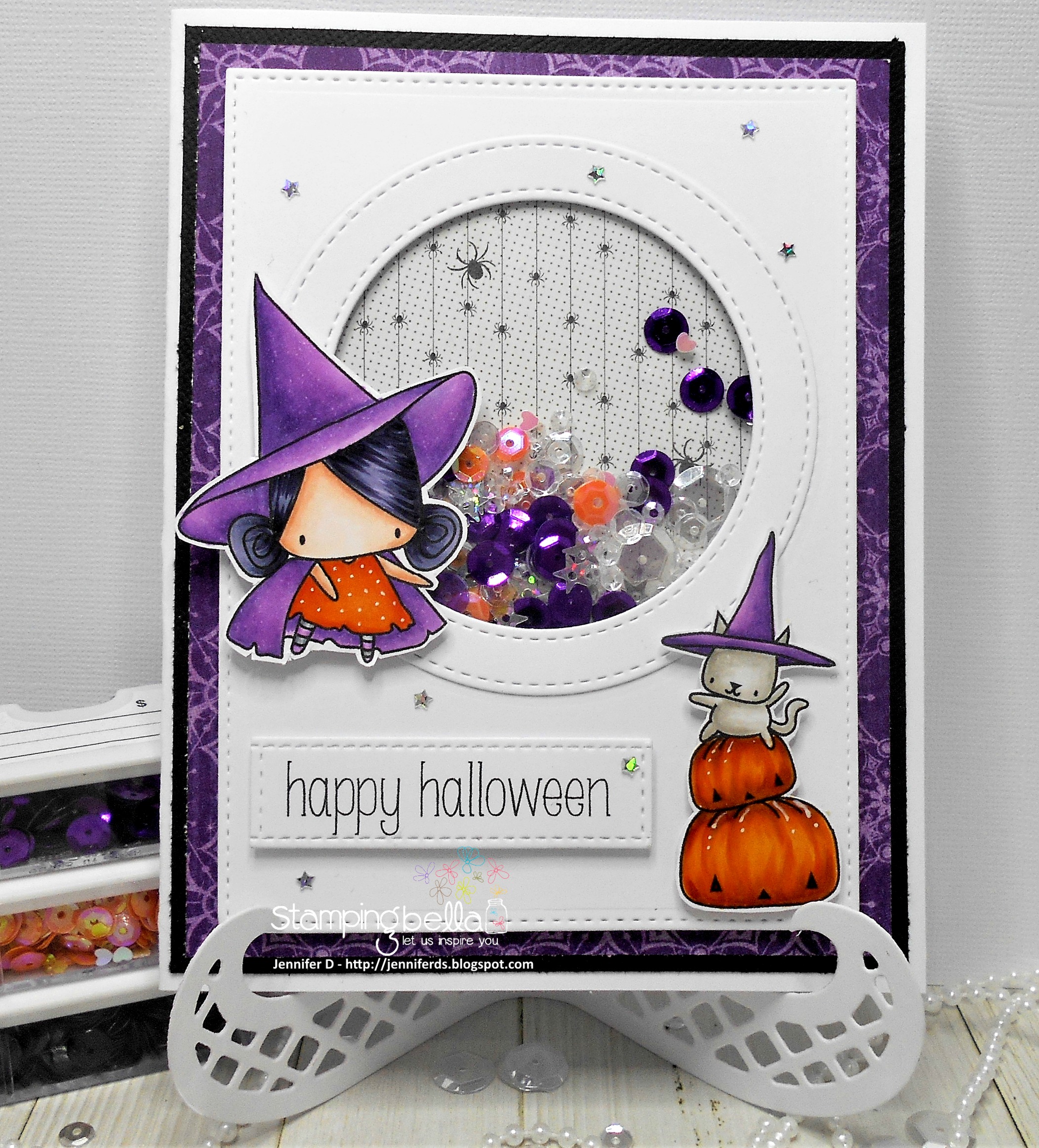 Stamping Bella HALLOWEEN/FALL RELEASE 2017: Pumpkin with a WITCHY on top RUBBER STAMP card by Jenny Dix