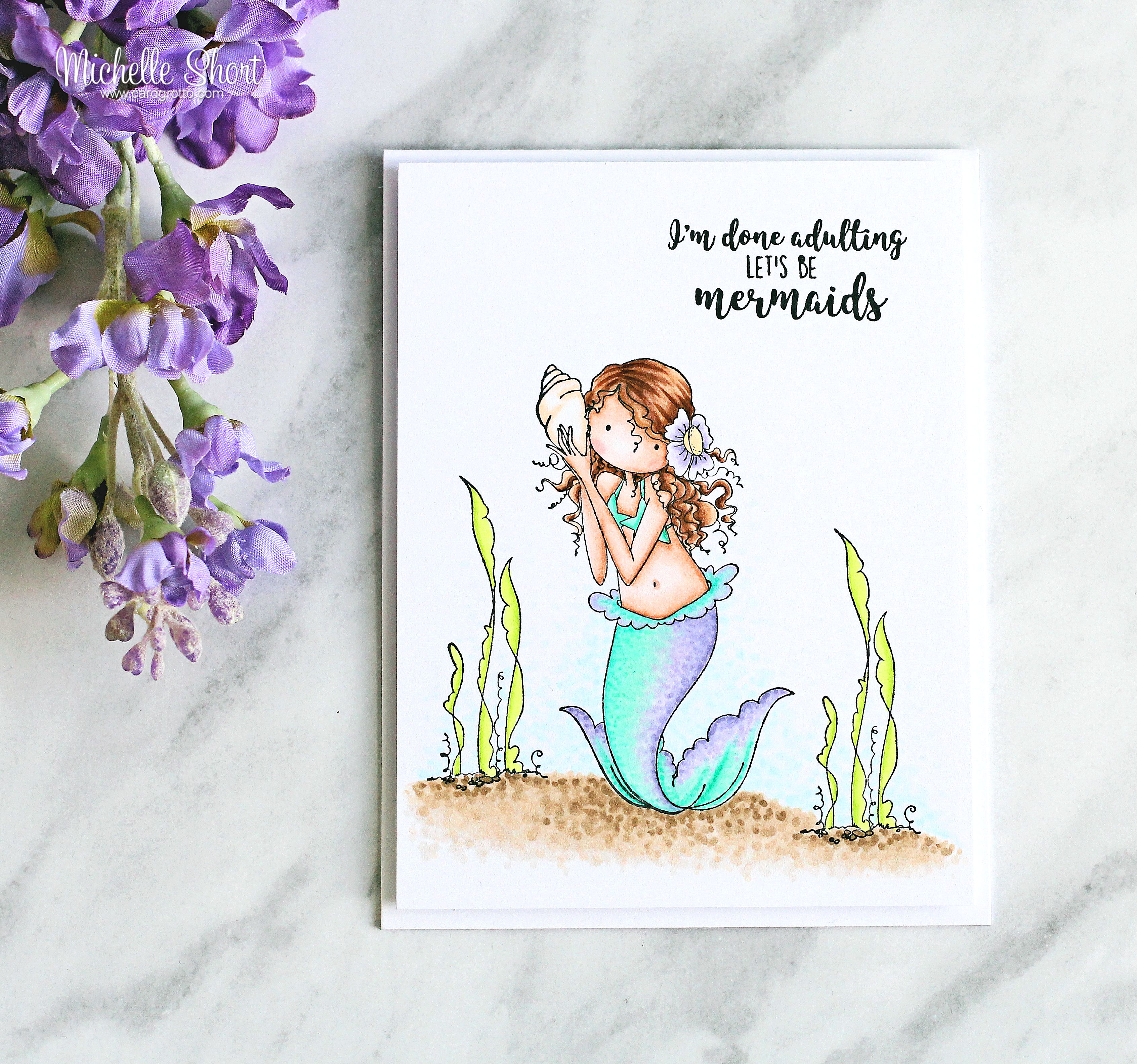 Stamping Bella rubber stamp: MERMAID set, card by MICHELLE SHORT