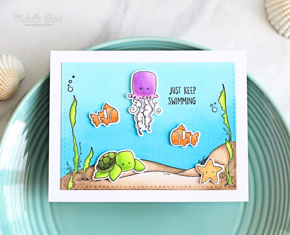 Stamping Bella WONDERFUL WEDNESDAYS WITH MICHELLE SHORT- rubber stamps used: UNDER THE SEA CREATURES, UNDER THE SEA BACKDROP, UNDER THE SEA SENTIMENTS, UNDER THE SEA CREATURES "CUT IT OUT" DIES