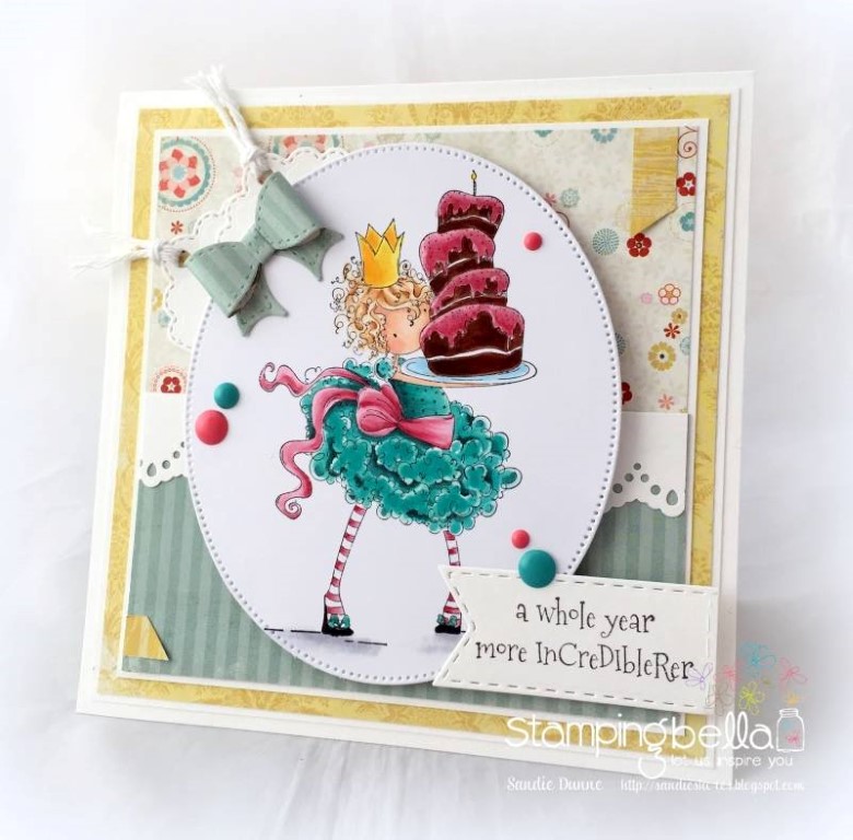 Bellarific Friday challenge with STAMPING BELLA- Rubber stamp used: TINY TOWNIE BREE loves BUTTERCREAM card made by Sandie Dunne