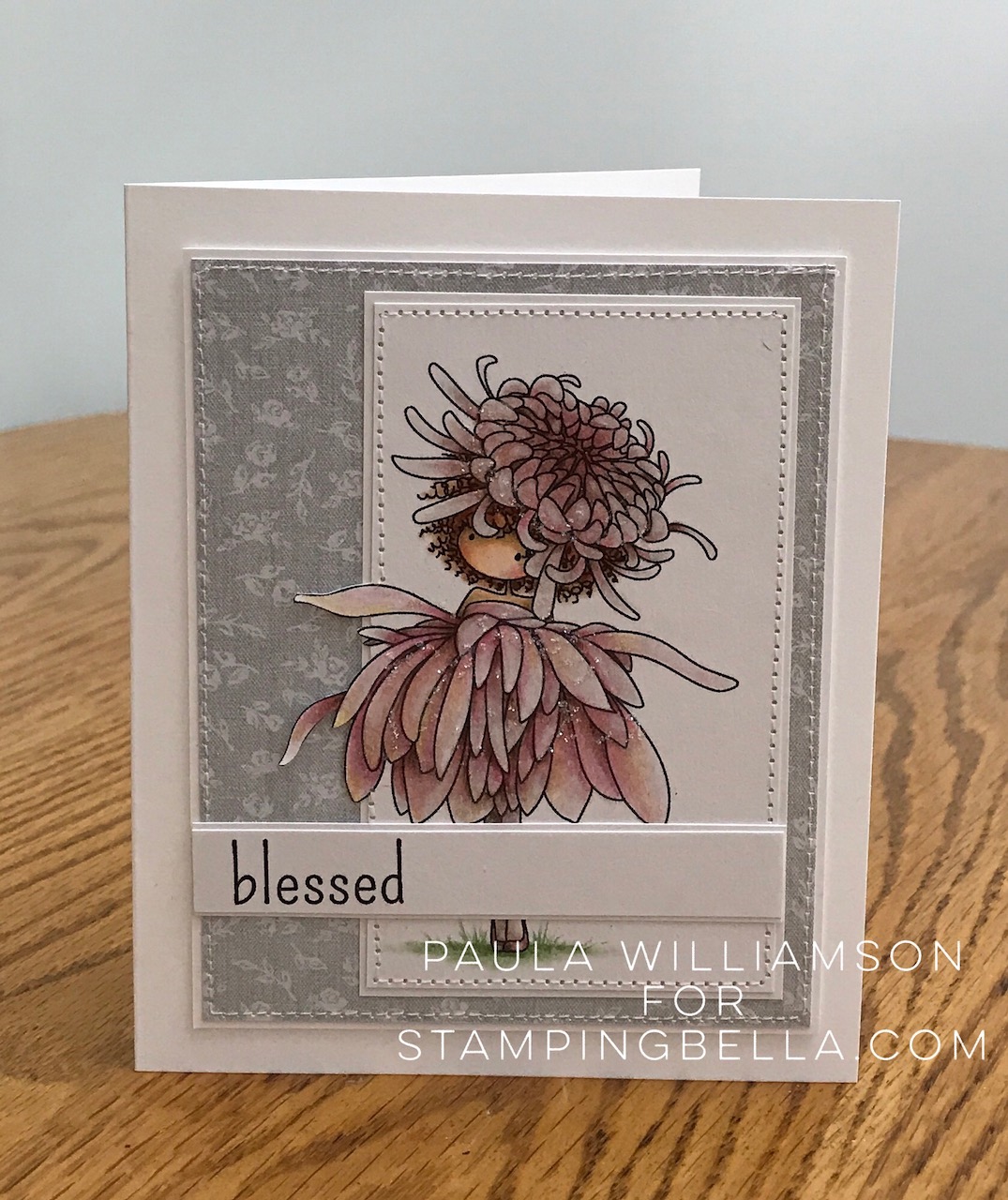 Stamping Bella FALL/HALLOWEEN 2017 RELEASE-TINY TOWNIE GARDEN GIRL CHRYSANTHEMUM rubber stamp card by PAULA WILLIAMSON
