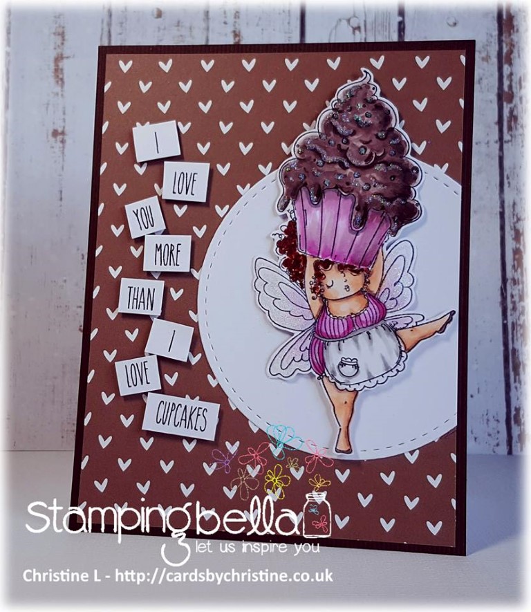 Bellarific Friday challenge with STAMPING BELLA- Rubber stamp used: Edna with a CUPCAKE on TOP card made by Christine Levison