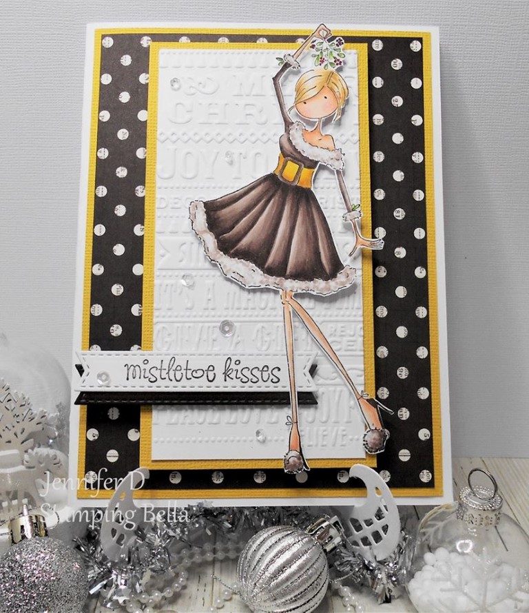 Bellarific Friday challenge with STAMPING BELLA- Rubber stamp used: Uptown girl EVE under the MISTLETOE card made by Jenny Dix