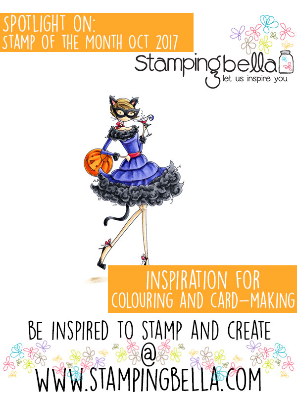 Stamping Bella Spotlight On October 2017 Stamp of the Month Uptown Girl Kitty Loves Halloween.