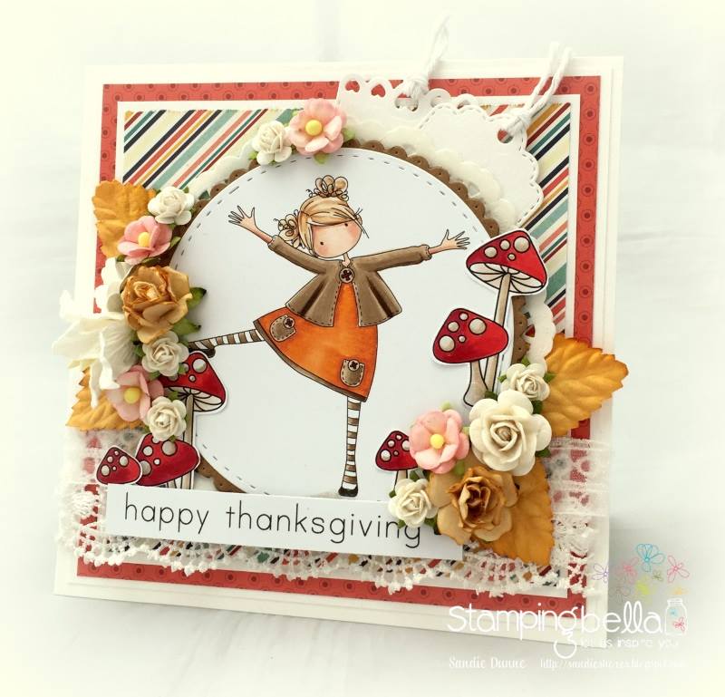 stamping bella rubber stamps: tiny townie Layla loves Leaves, Little Bits Fall Fruit SET card by Sandie Dunne