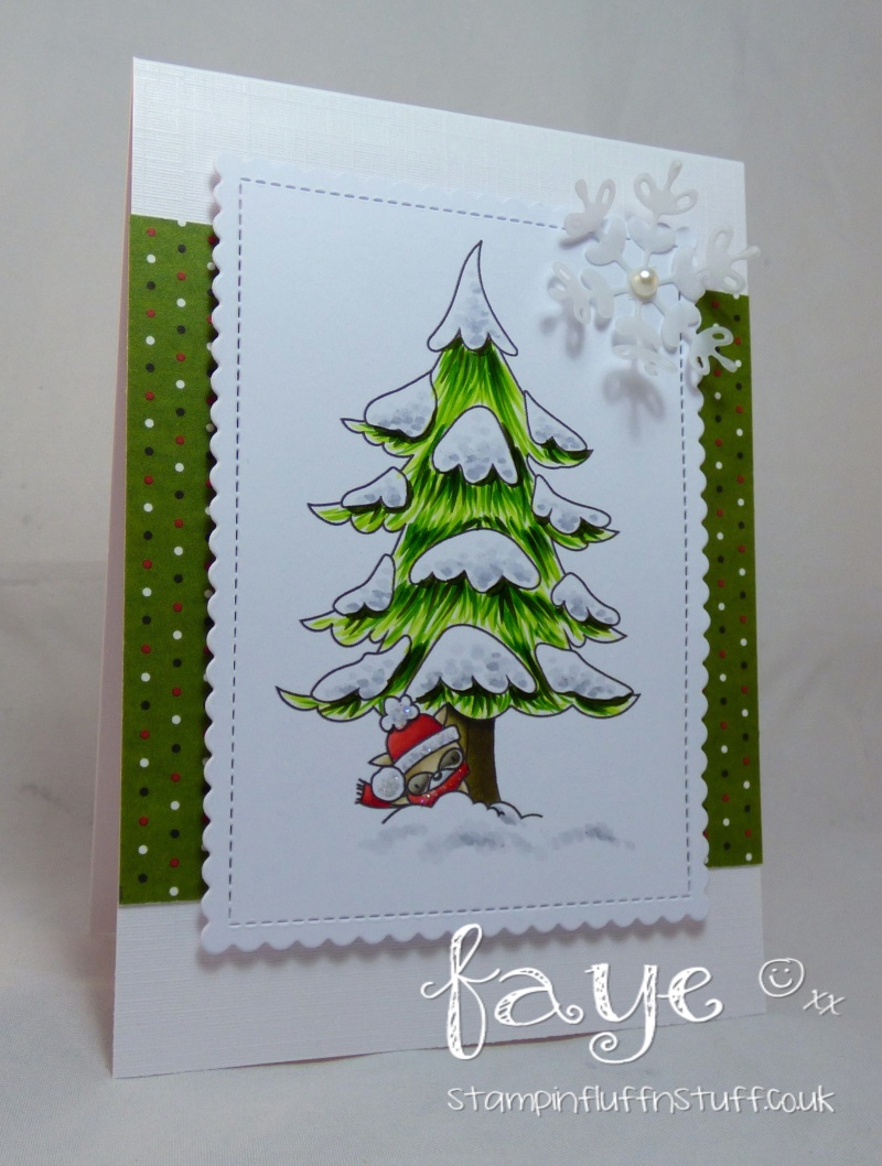 Stamping bella rubber stamps used:THE LITTLES MISTER RACCOON and the WINTER TREE Card by FAYE WYNN JONES