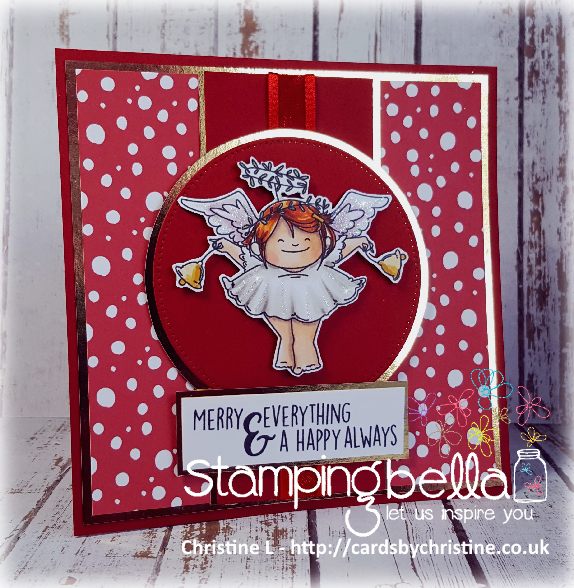 Stamping Bella RUBBER STAMPS: Stamps used: SQUIDGY ANGEL ORNAMENT and BELLS set card by Christine Levison