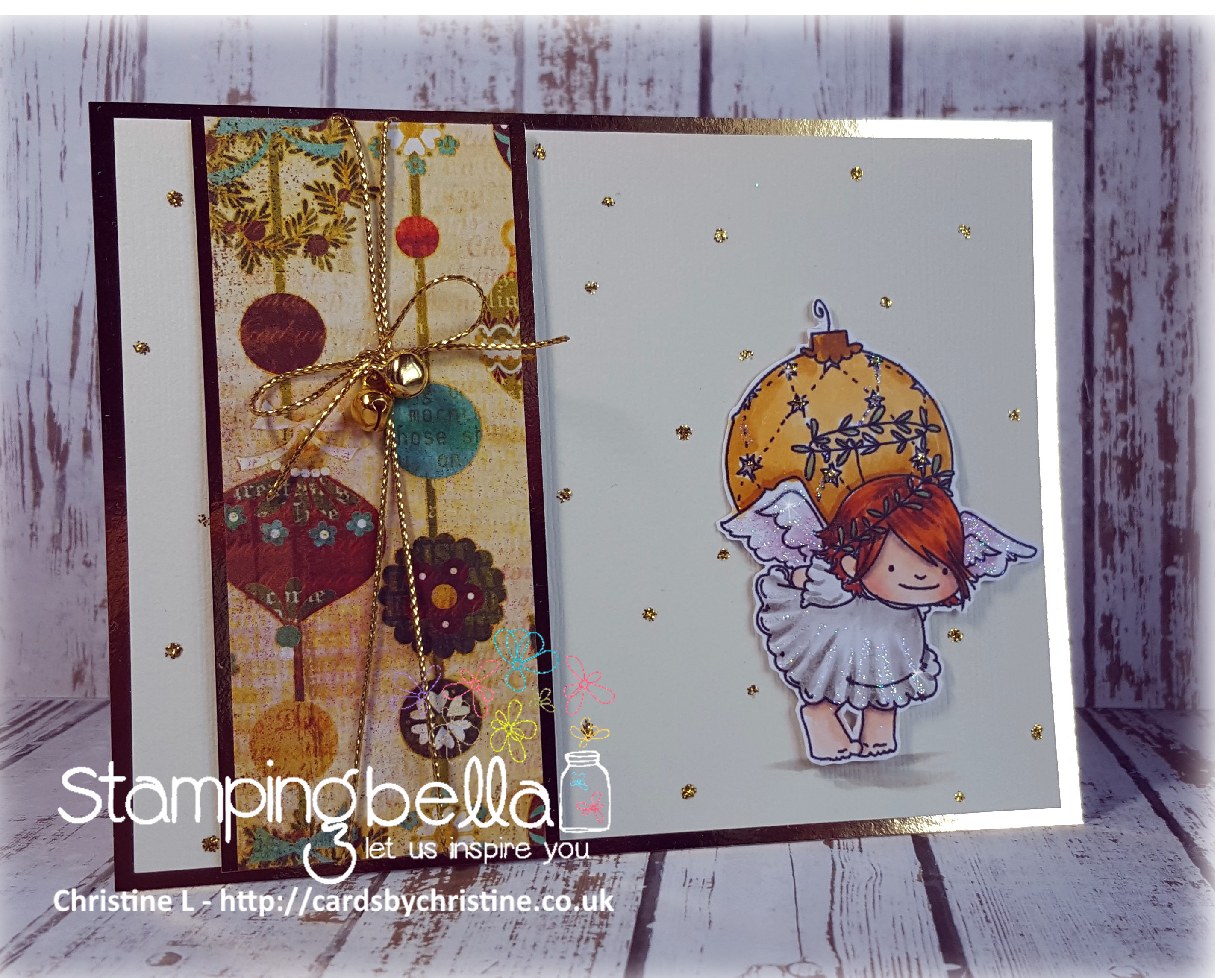 Stamping Bella RUBBER STAMPS: Stamps used: SQUIDGY ANGEL ORNAMENT and BELLS set Card by Christine Levison