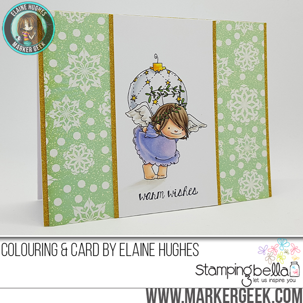 Stamping Bella RUBBER STAMPS: Stamps used: SQUIDGY ANGEL ORNAMENT and BELLS set Card made by Elaine Hughes