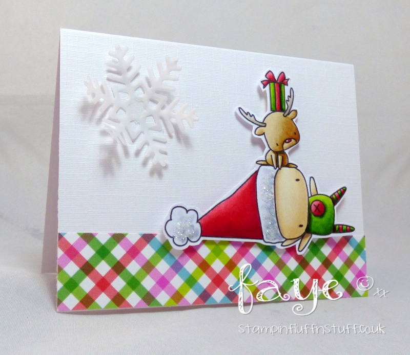 www.stampingbella.com : Rubber stamp called THE LITTLES ELF with a REINDEER on TOP card by FAYE WYNN JONES