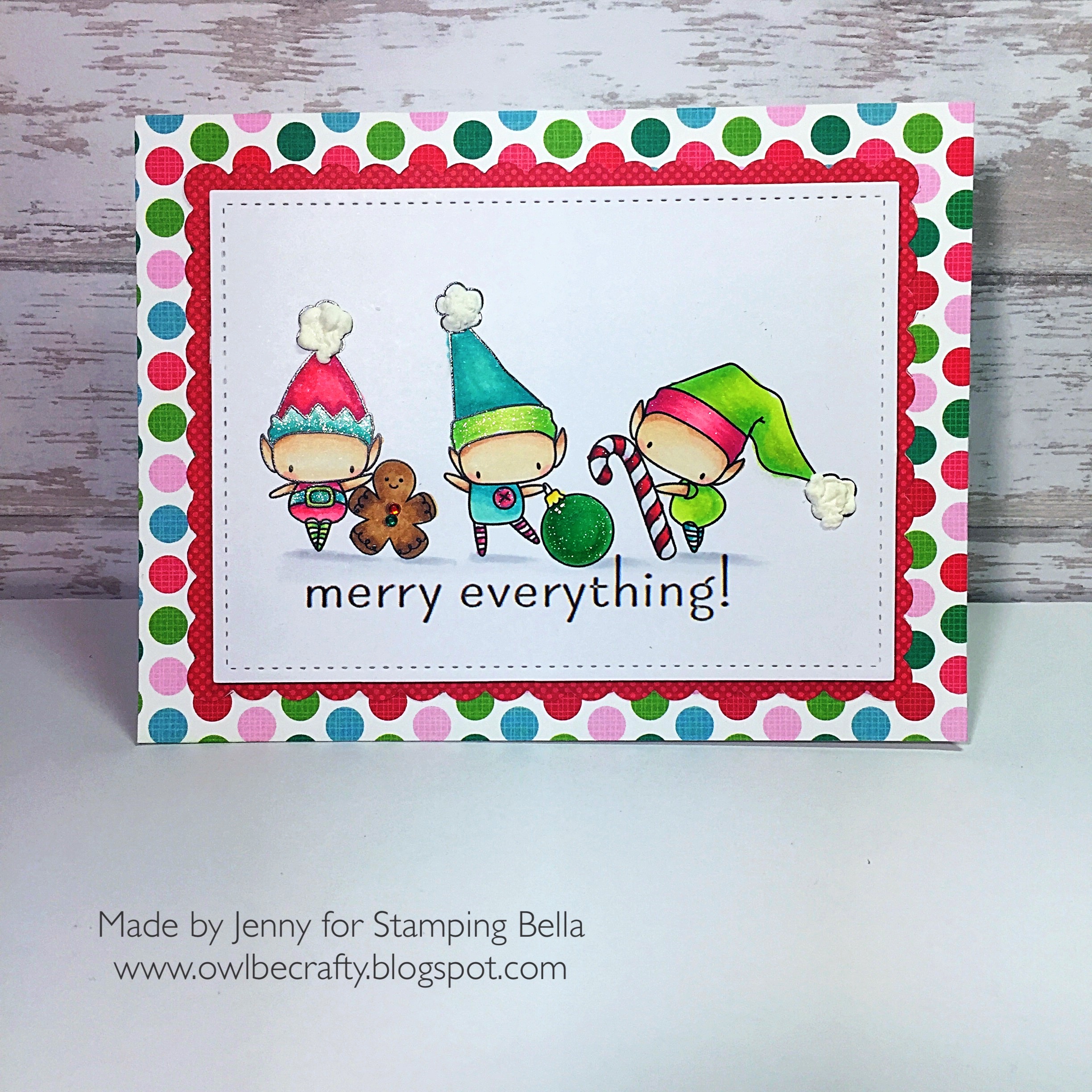 www.stampingbella.com :RUBBER STAMP FEATURED: LITTLE BITS SET OF ELVES card by Jenny Bordeaux