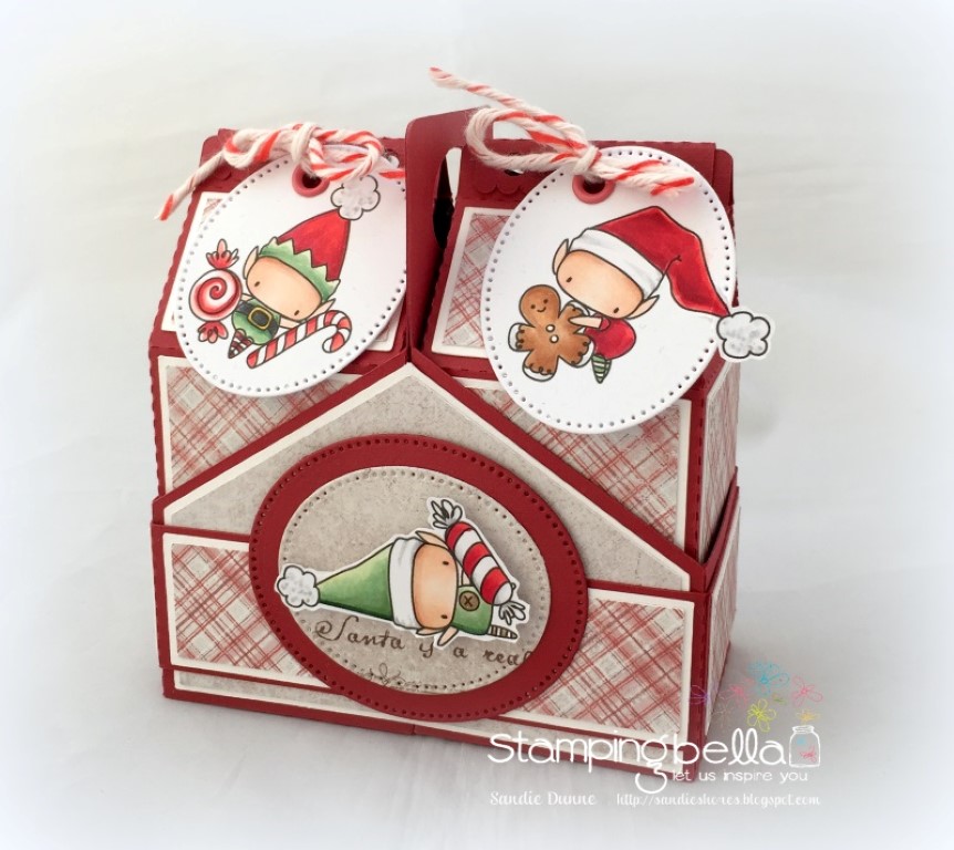 Stamping Bella WINTER/CHRISTMAS 2017 RELEASE: RUBBER STAMP USED:THE LITTLES ELVES with TREATS, treat box by Sandie Dunne